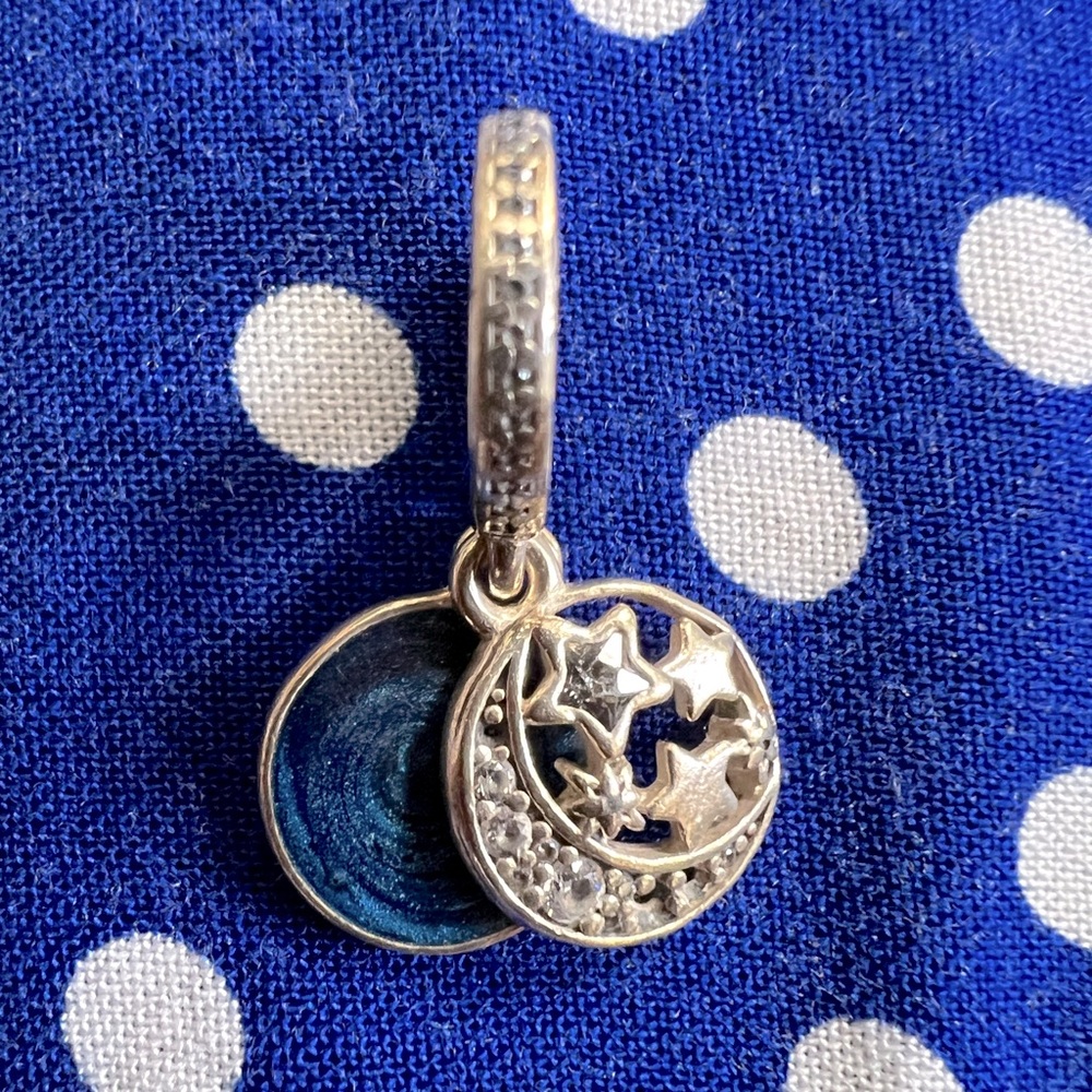Pandora Vintage Moon and Blue Sky Dangle Charm, Shimmering Midnight Blue Enamel